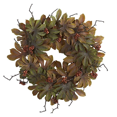 24" Fatsia & Berries Autumn Wreath