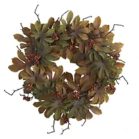 24" Fatsia & Berries Autumn Wreath