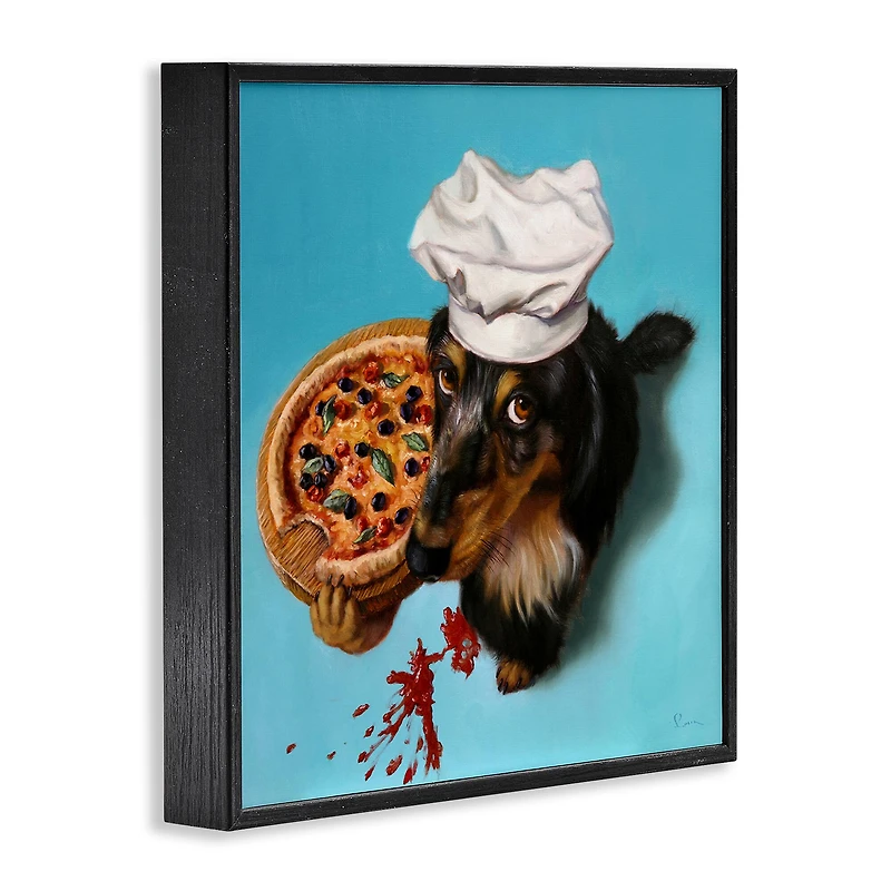 Stupell Industries Dog Chef Pizza Bite Portrait Framed Giclee Art