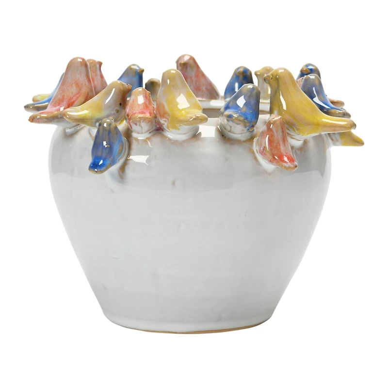 Hello Honey® 6'' Reactive Glaze Stoneware Planter with Birds on Rim