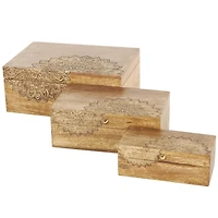 Brown & Gold Handmade Storage Box Set with Carved Mandalas Set