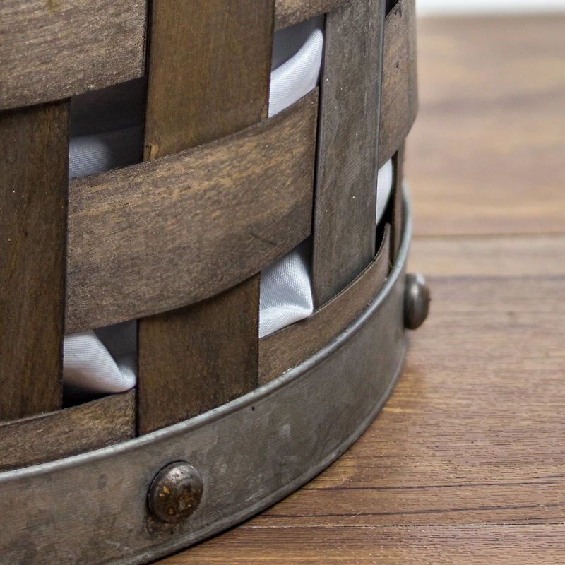 Rustic Farmhouse Bamboo & Metal Storage Basket