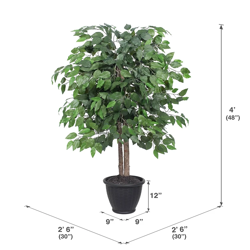 4ft. Artificial Ficus Bush with Round Gray Plastic Container