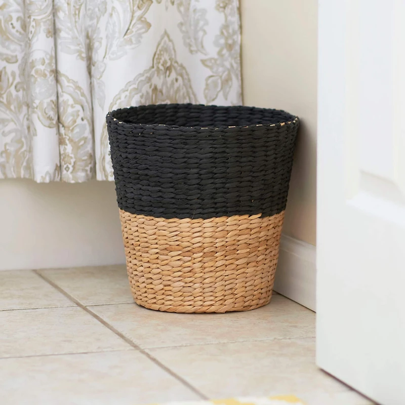 Household Essentials 9" Black Woven Hyacinth Waste Basket