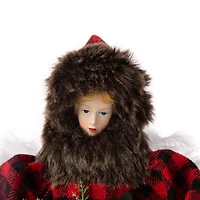 Glitzhome® 16" Red Plaid Faux Fur Angel Tree Topper