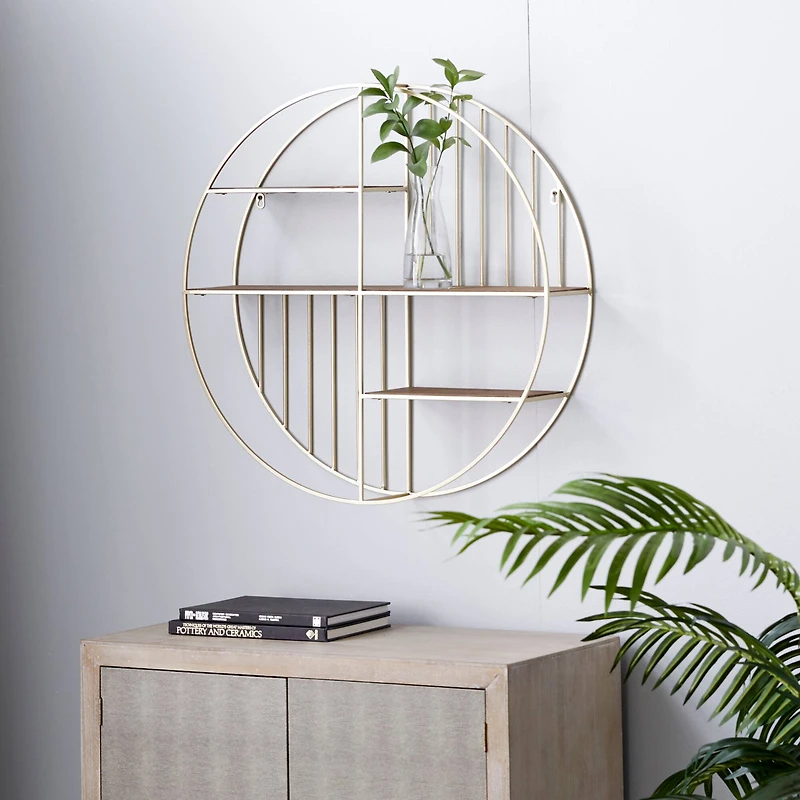 Gold Metal Modern Wall Shelf, 28" x 28" x 7"