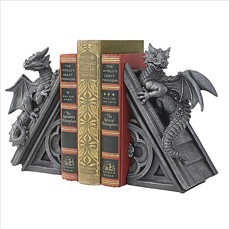 Design Toscano 8" Gothic Castle Dragons Sculptural Bookend Set