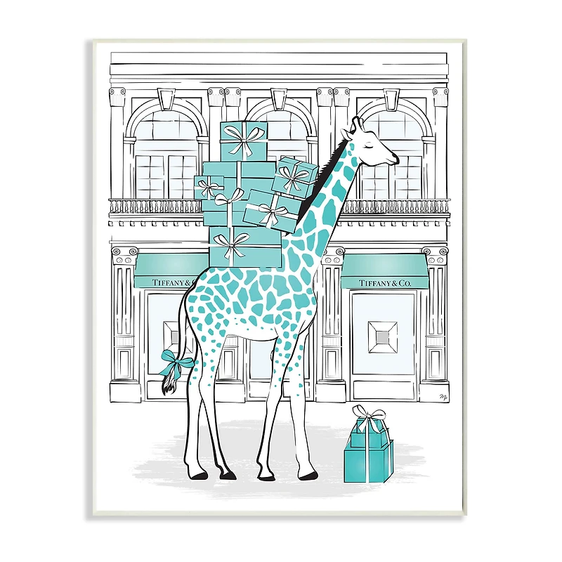 Stupell Industries Giraffe with Stacked Gift Boxes Designer Brand Wall Plaque