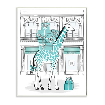 Stupell Industries Giraffe with Stacked Gift Boxes Designer Brand Wall Plaque