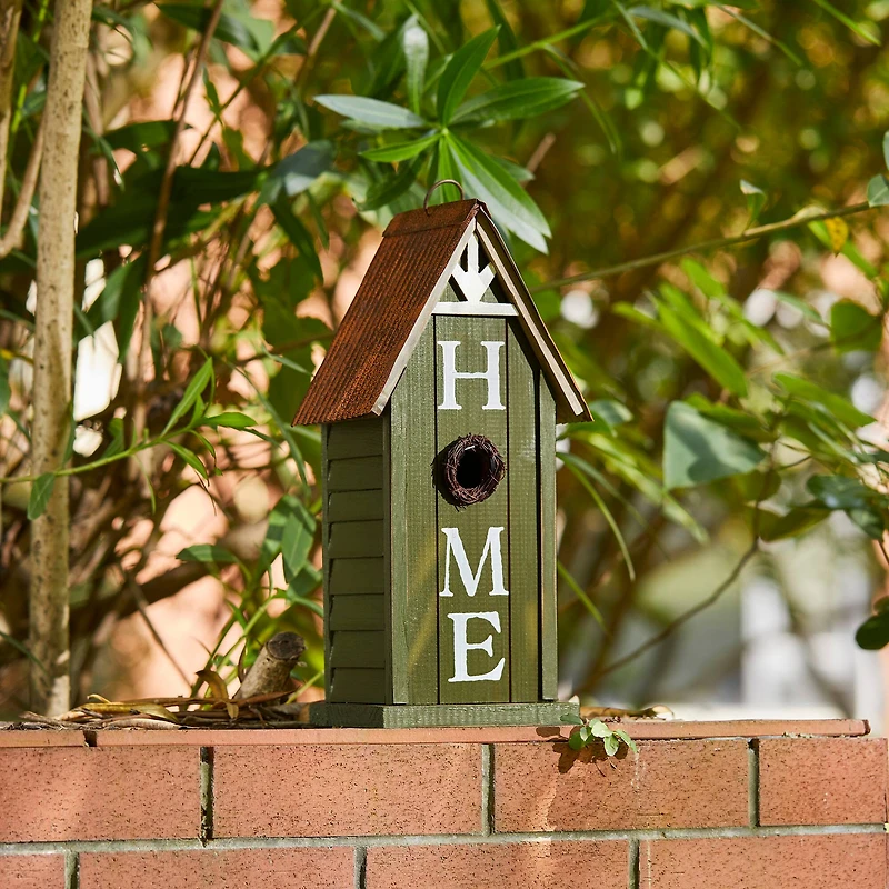 Glitzhome® 14.75" Distressed Wood HOME Birdhouse