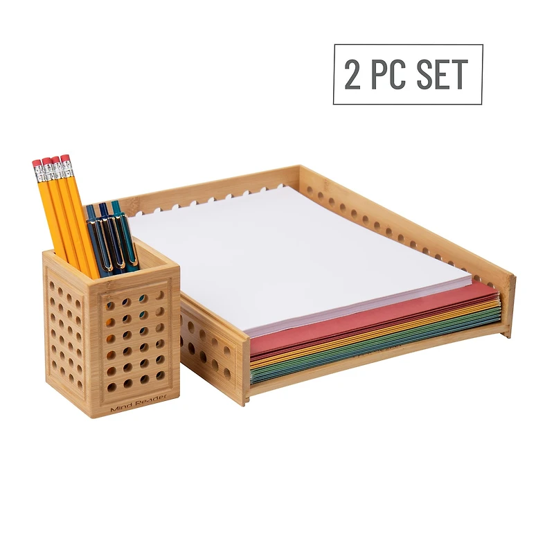 Mind Reader Lattice Collection Rayon from Bamboo Paper Tray & Pen Cup Set