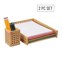 Mind Reader Lattice Collection Rayon from Bamboo Paper Tray & Pen Cup Set