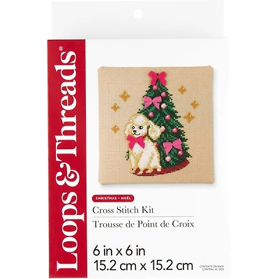 6" x 6" Poodle with Tree Cross Stitch Kit by Loops & Threads®