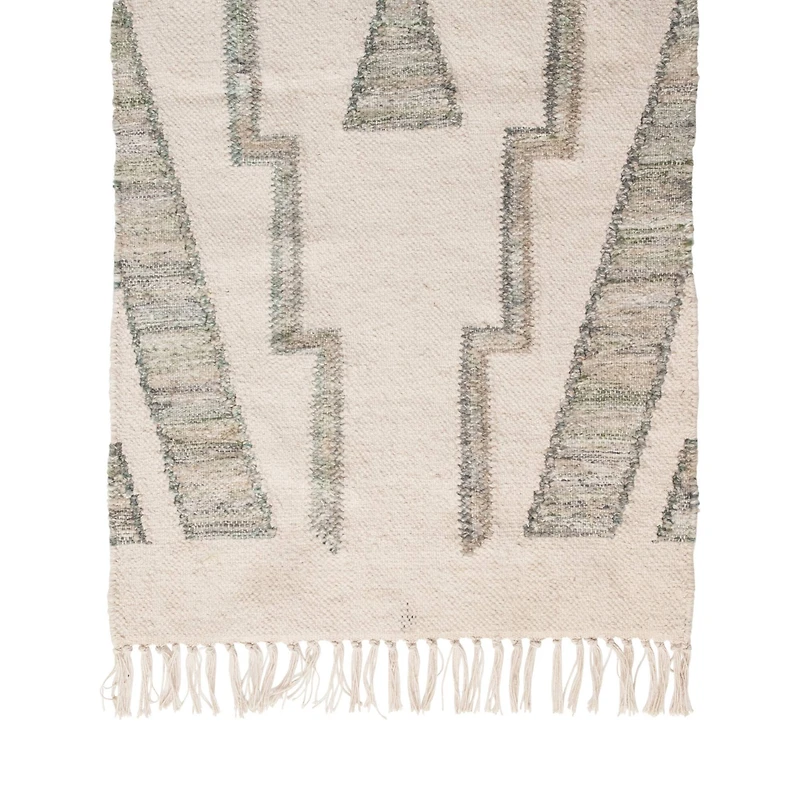 Hello Honey® Green & Cream Cotton & Wool Kilim Floor Runner, 8ft. x 2ft.