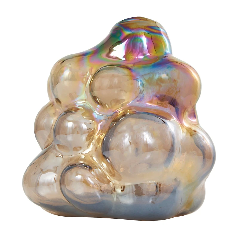 8" Iridescent Brown Abstract Handmade Bubble Glass Vase