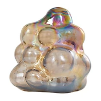 8" Iridescent Brown Abstract Handmade Bubble Glass Vase