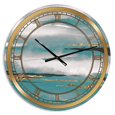 Designart Teal Watercolor II Glam Wall Clock