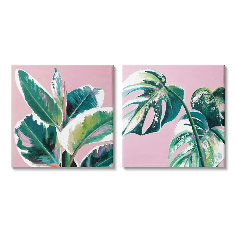 Stupell Industries Pink Cropped Tropical Plant Leaves Wall Accent Set