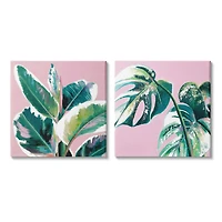 Stupell Industries Pink Cropped Tropical Plant Leaves Wall Accent Set