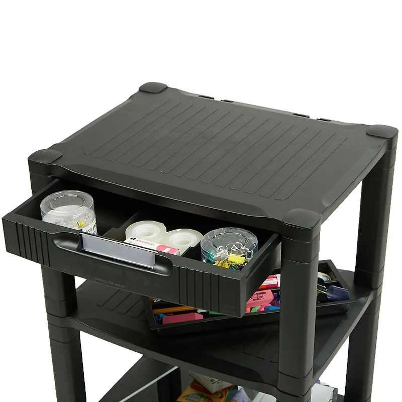 Mind Reader 24.4" Black 3-Tier Shelf Adjustable Printer Stand with Wheels