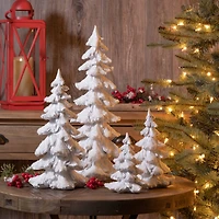 Flocked White Pine Tree with Carved Design Set