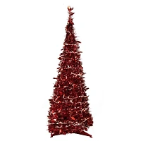 4ft. Pre-Lit Red Pop-Up Tinsel Artificial Christmas Tree, Clear Lights