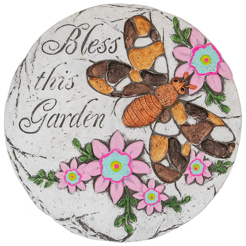 10" Bless this Garden Outdoor Floral Garden Stone