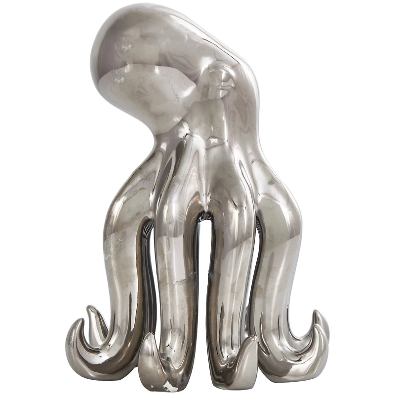 8" Silver Ceramic Octopus Sculpture