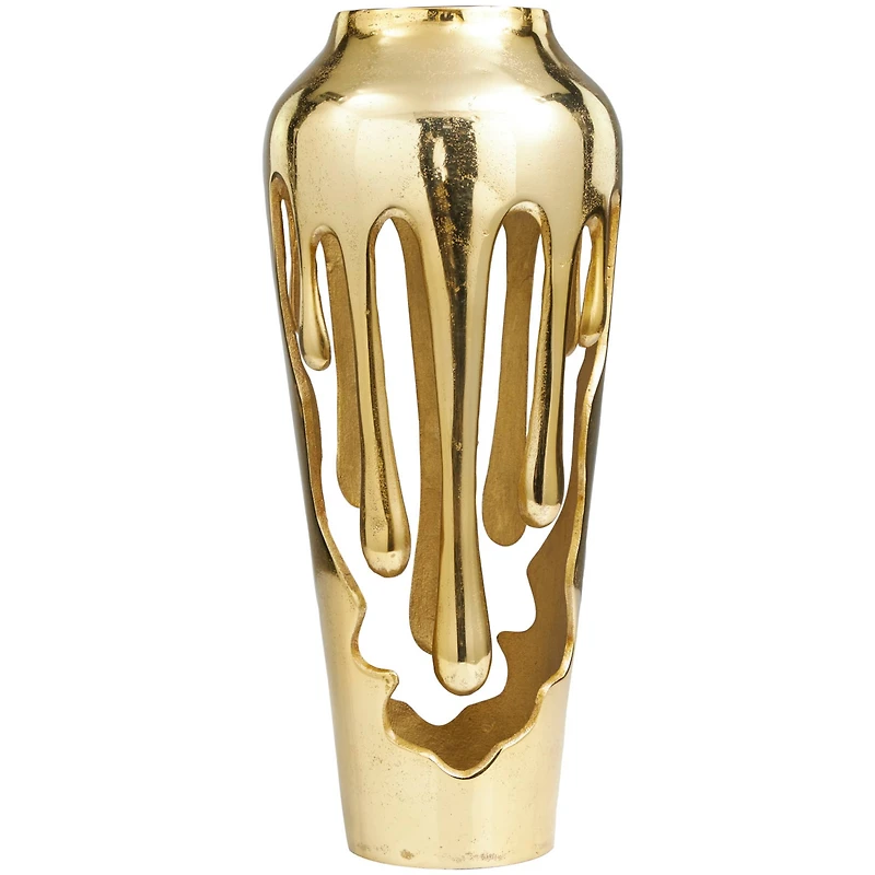 19" Gold Aluminum Drip Vase with Melting Designed Body