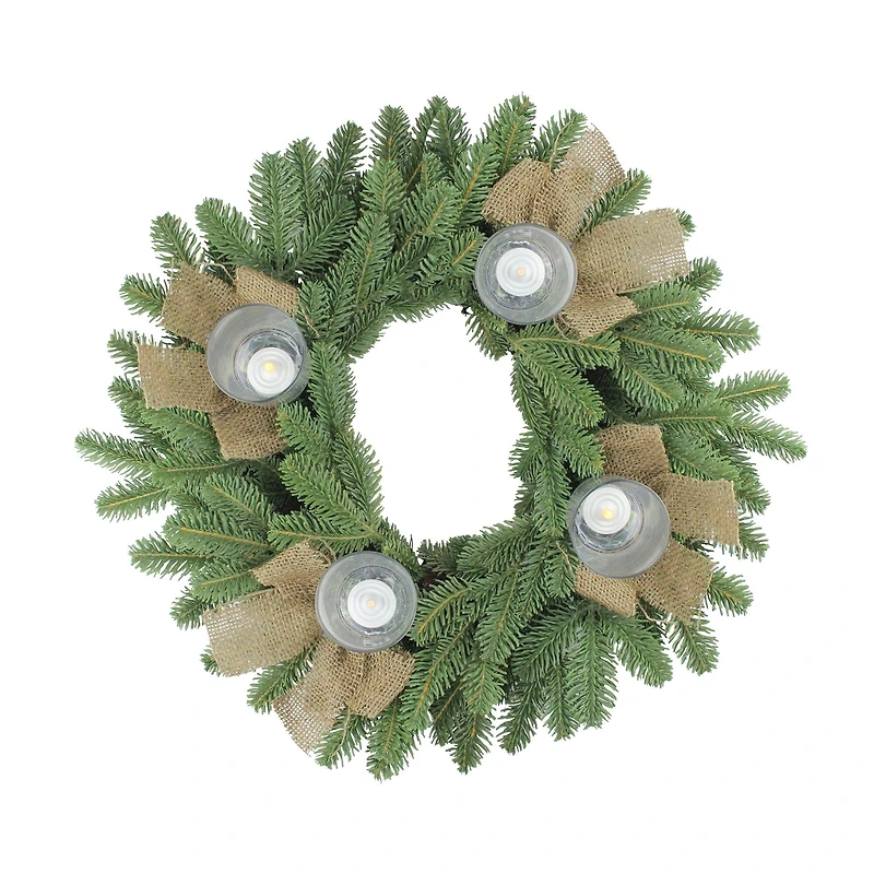 21" Artificial Pine & Burlap Votive Candle Holder
