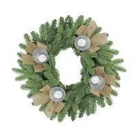 21" Artificial Pine & Burlap Votive Candle Holder