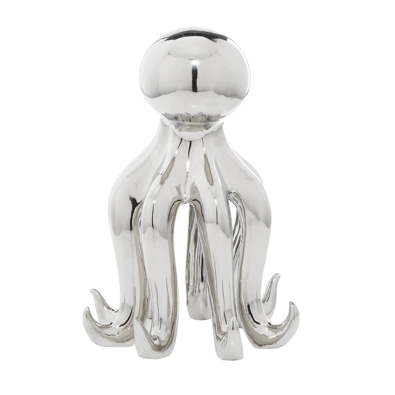 Silver Porcelain Glam Octopus Sculpture, 17" x 11" x 12"