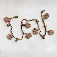 Hello Honey® 6ft. Decorative Hand-Woven Mélange Fabric Pumpkin & Metal Bell Garland