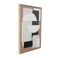 25" x 37" Brown Wooden Geometric Wall Art with Abstract Black and White Shapes
