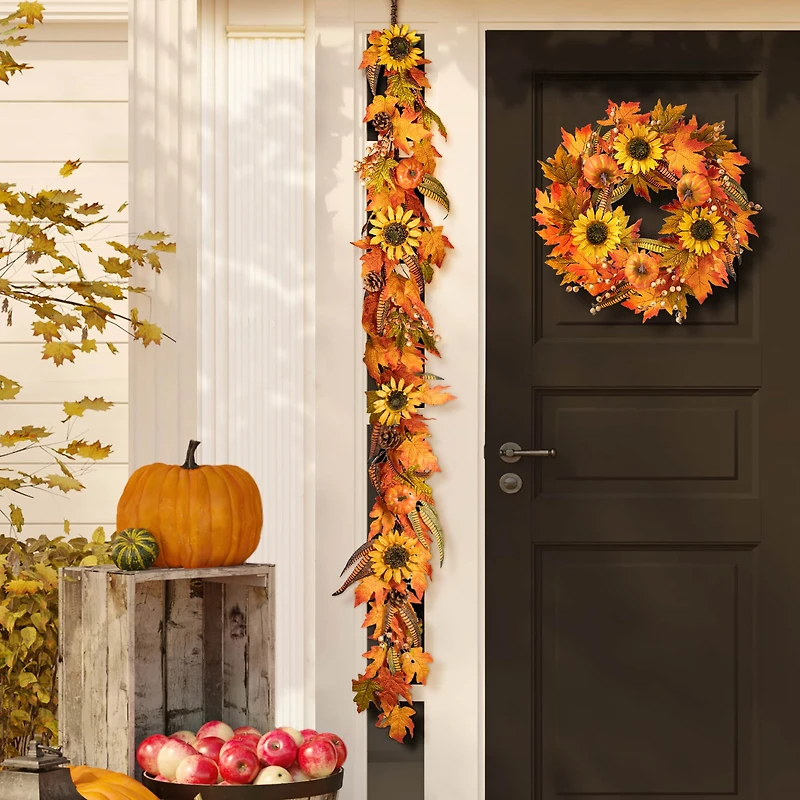 Glitzhome® 6ft. Fall Maple Leaf & Sunflower Garland