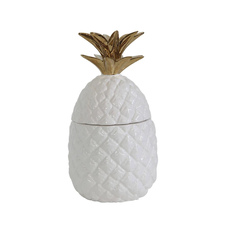 Hello Honey® 9.25" White & Gold Ceramic Pineapple Container with Lid