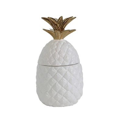 Hello Honey® 9.25" White & Gold Ceramic Pineapple Container with Lid