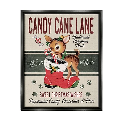 Stupell Industries Candy Cane Lane Vintage Reindeer Boot Framed Floater Canvas Wall Art