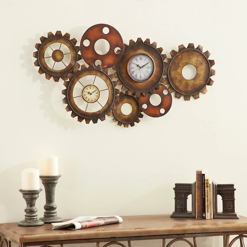 Brown Industrial Metal Wall Clock