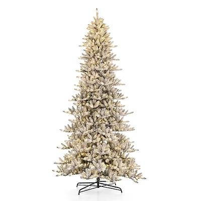 11ft. Pre-Lit Flocked Fir Slim Artificial Christmas Tree, Warm White LED Lights