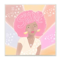 Stupell Industries Playful Shine Phrase Girl with Afro Rainbow Stars,12" x 12"
