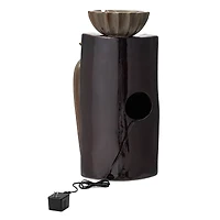 Glitzhome® 26.75" 3-Tier LED Fluted Textured Ceramic Outdoor Floor Fountain