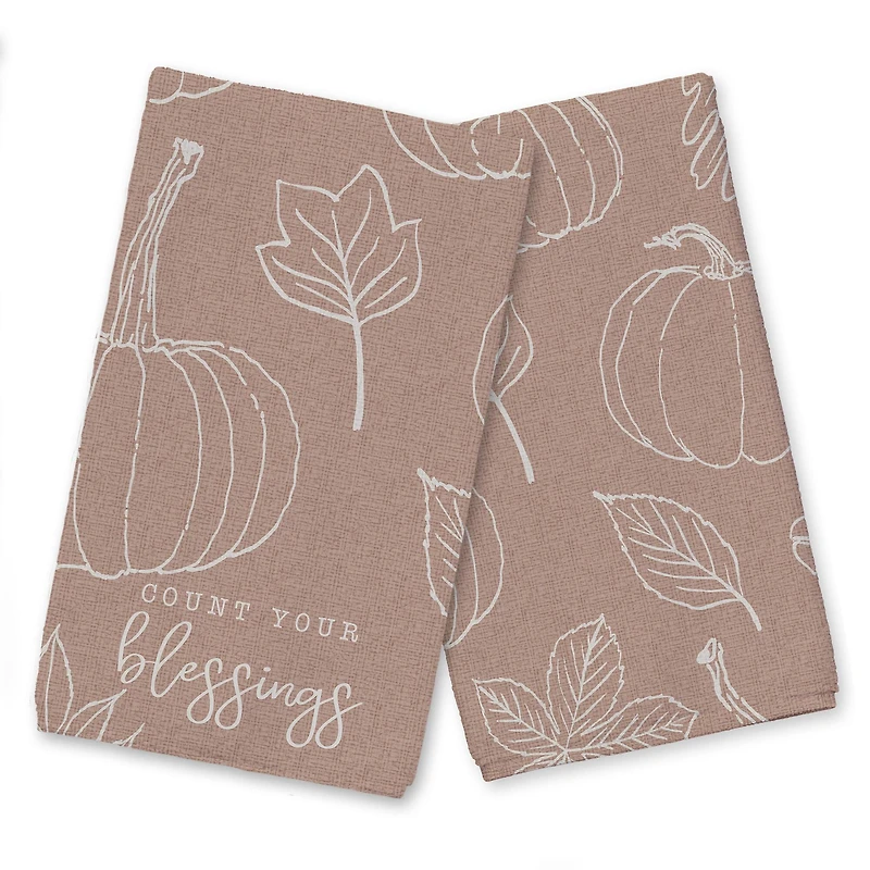 Count Your Blessings Dusty Rose Pumpkin Tea Towel Set