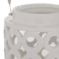 White Ceramic Contemporary Candle Holder Lantern, 8" x 8" x 9"