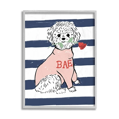 Stupell Industries Romantic Bichon Puppy Pink Bae Sweater in Gray Frame Wall Art