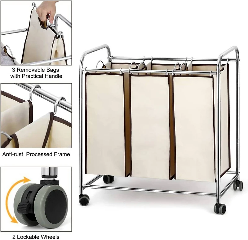 NEX™ 30" Chrome Removable 3-Bag Laundry Sorter