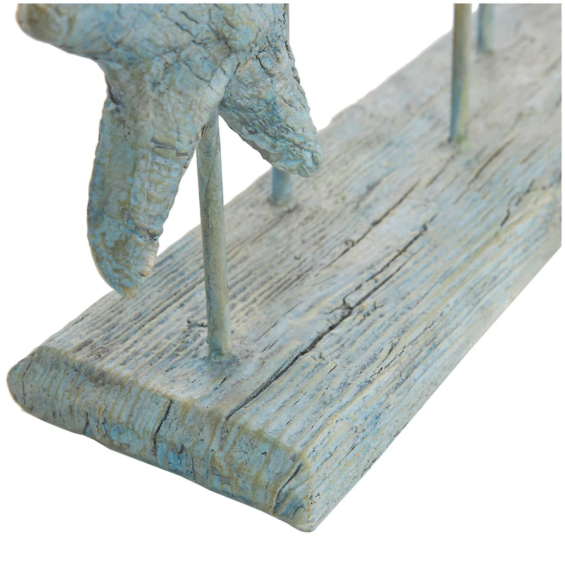 13.75" Light Blue Polystone Ombre Shell & Seahorse Textured Sculpture