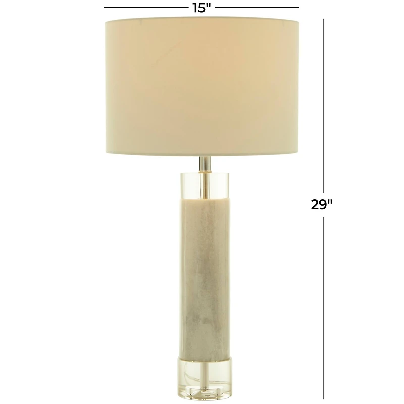 White Marble Slender Stand Table Lamp with Drum Shade 15" x 15" x 29"