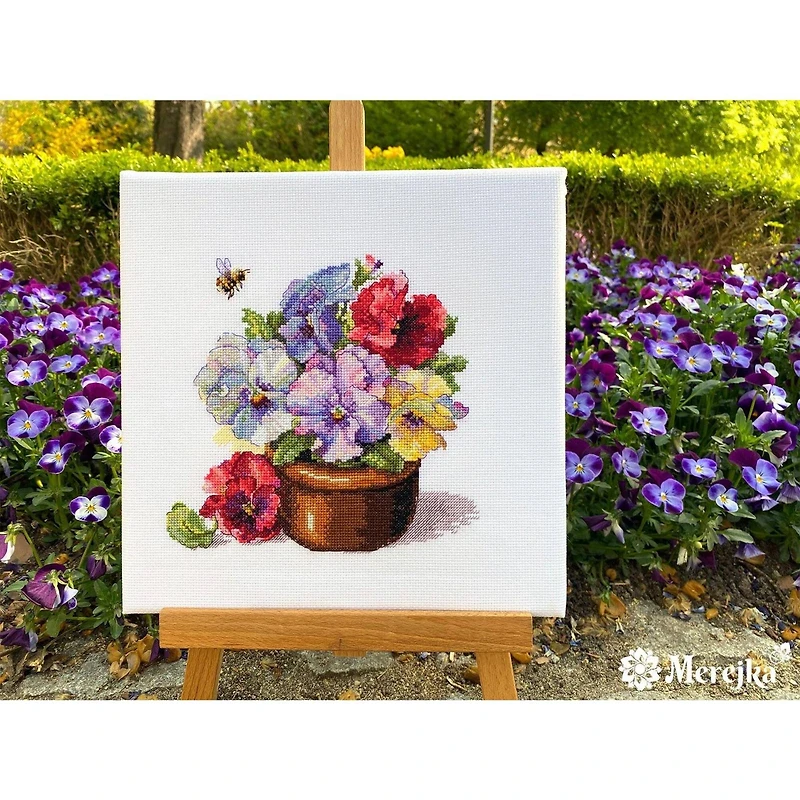 Merejka Spring Pansies Counted Cross Stitch Kit