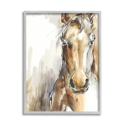 Stupell Industries Horse Portrait Orange Brown Animal Watercolor Painting Framed Wall Art